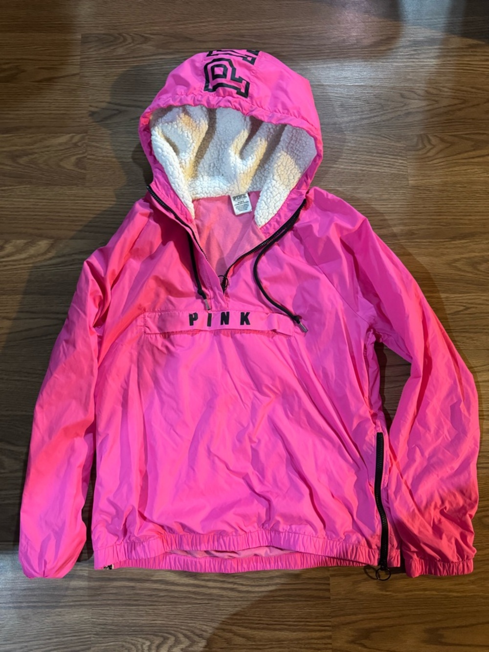 PINK Victoria's Secret Hot Pink Sherpa-Lined Hoodie Jacket